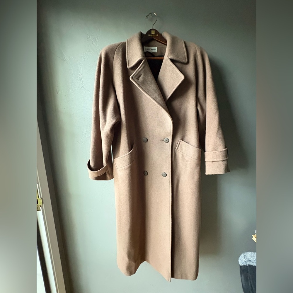 Albert Tipon Tan Double-Breasted Brown Coat ~ Size Xl/16